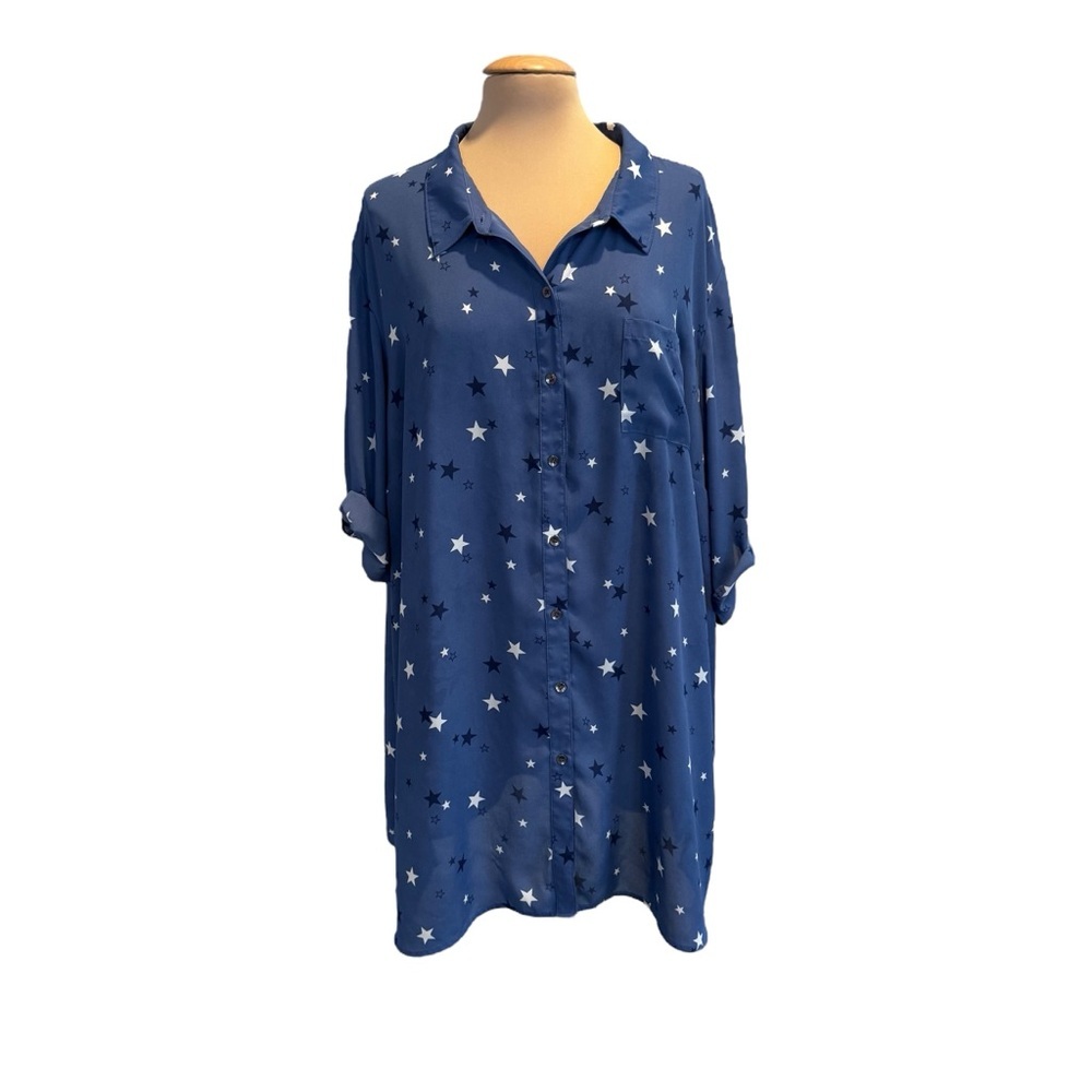 Catherines Blue Star Pattern Shirt Dress 4th of July